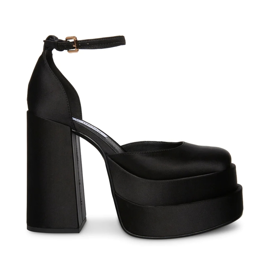 Charlize black satin platform mary jane heels